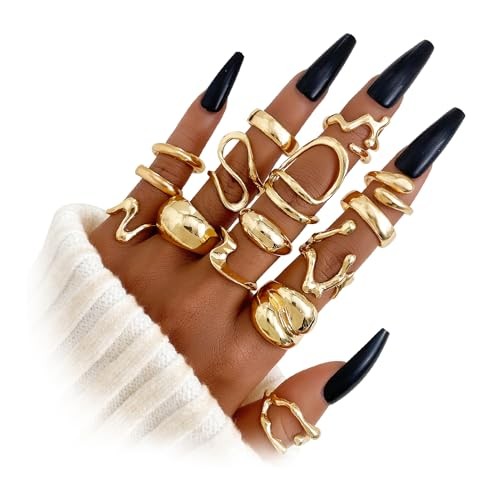 10-15 Pcs Gold Ring Set for Women Chunky Classic Dainty Boho Golden 15Cool