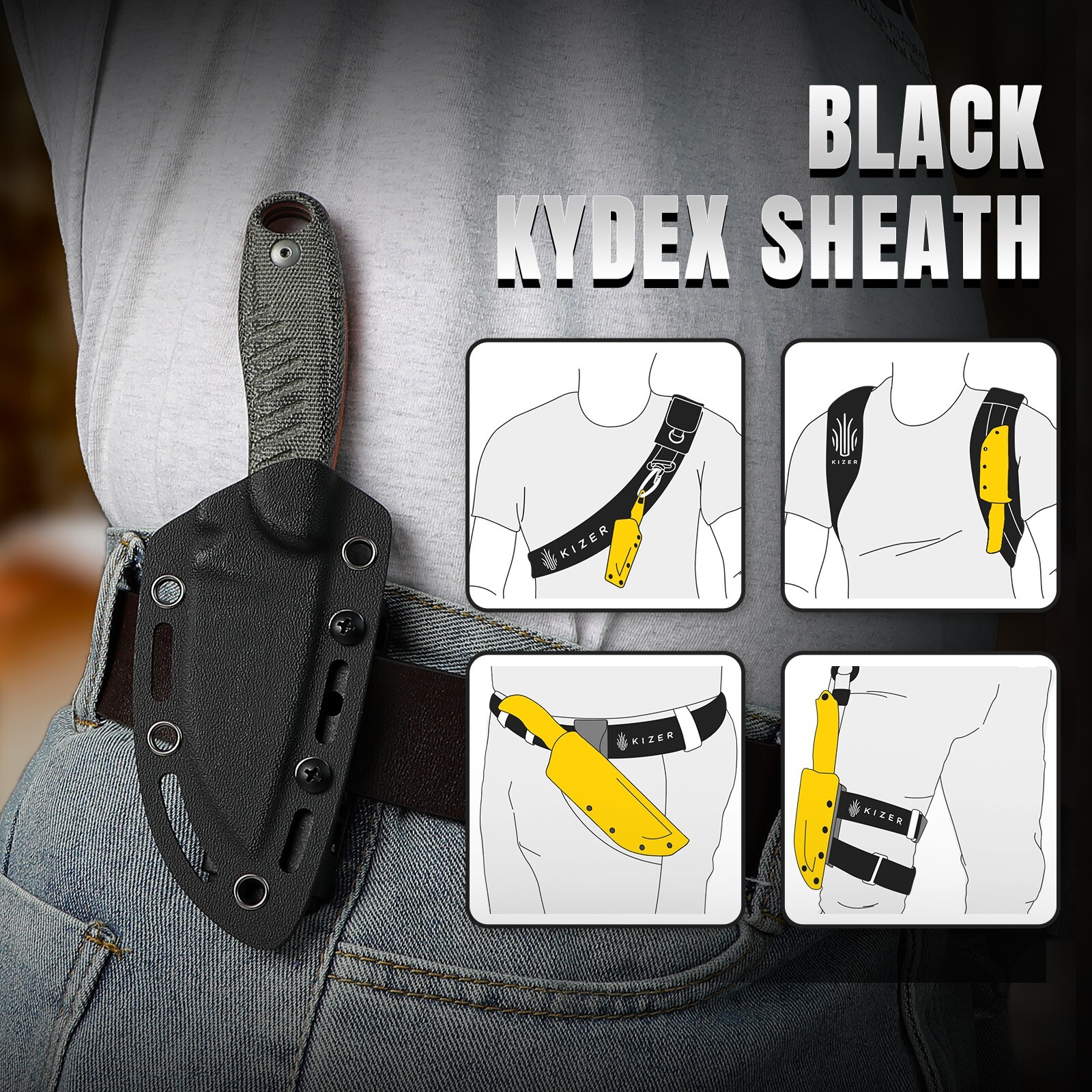 Kizer Clip point Fixed Blade Knife Hare Nitro-V/D2 Steel G10 Handle With Sheath