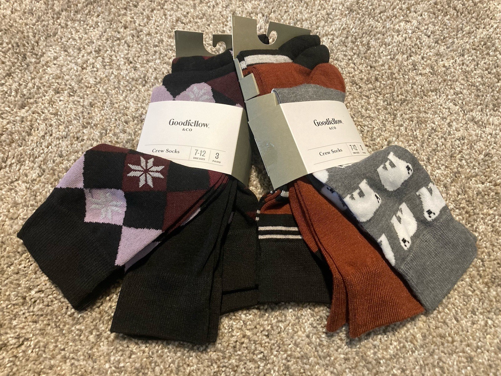 LOT Of 6 Pair Mens Goodfellow & Co Size 7-12 Crew Dress Socks Dark Colors—-NEW—-