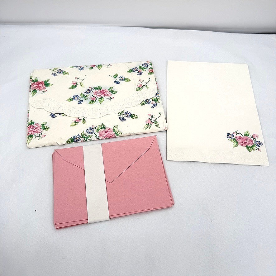 VTG Stationery Set Floral Rose Shabby Chic Cottagecore Letter Writing Whimsical