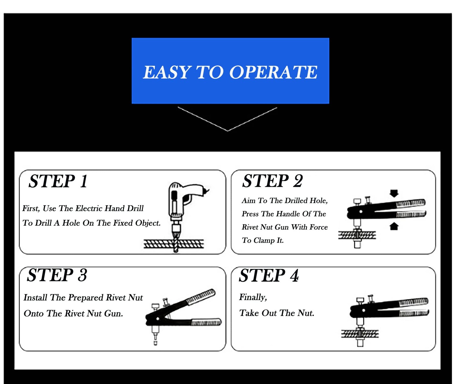 Heavy Duty Blind Rivet Nut Tool Set, Hand Rivet Wrench, Threaded Insert, Rive...