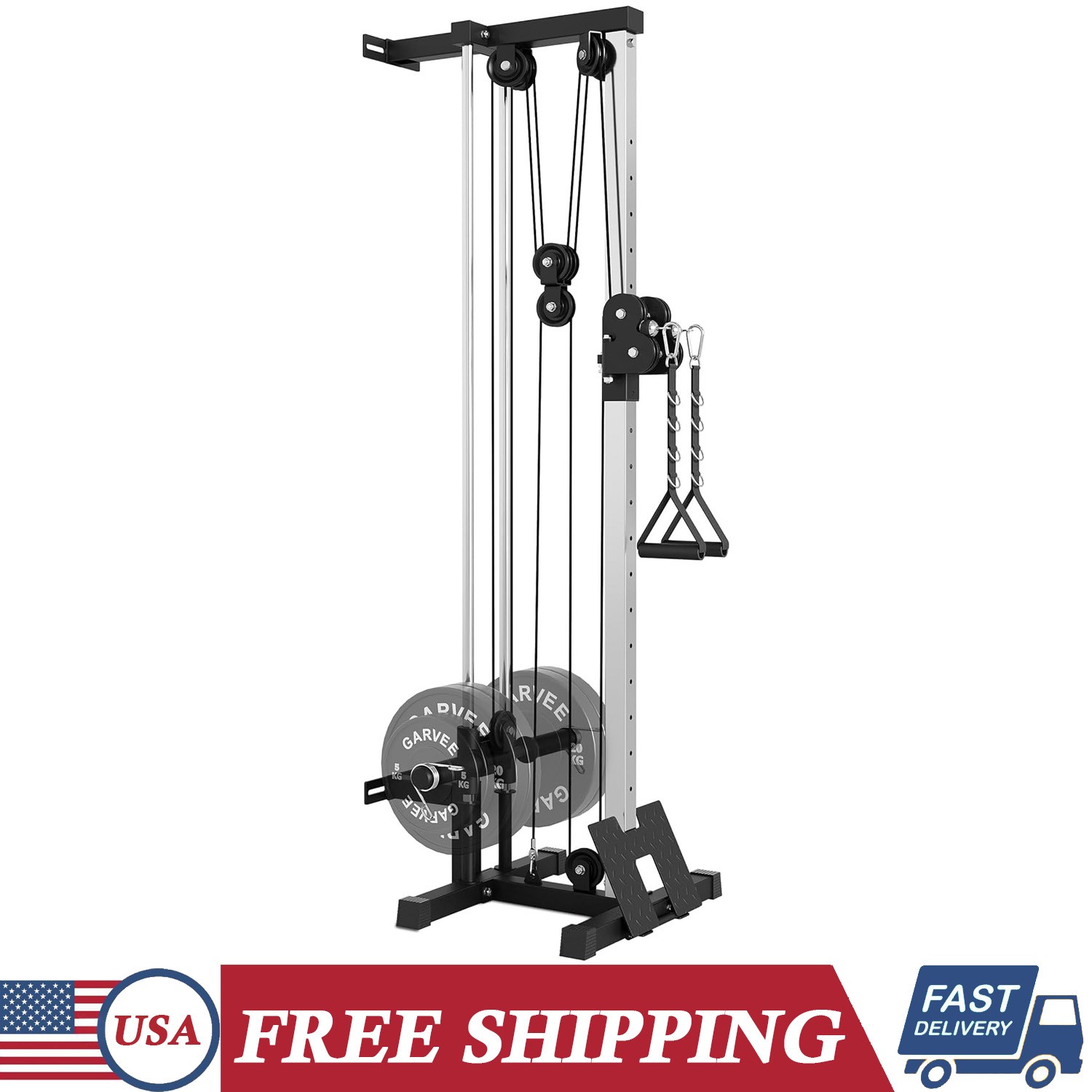 Wall Mount Cable Station LAT Pulldown Machine w/19 Positions Dual Pulley System