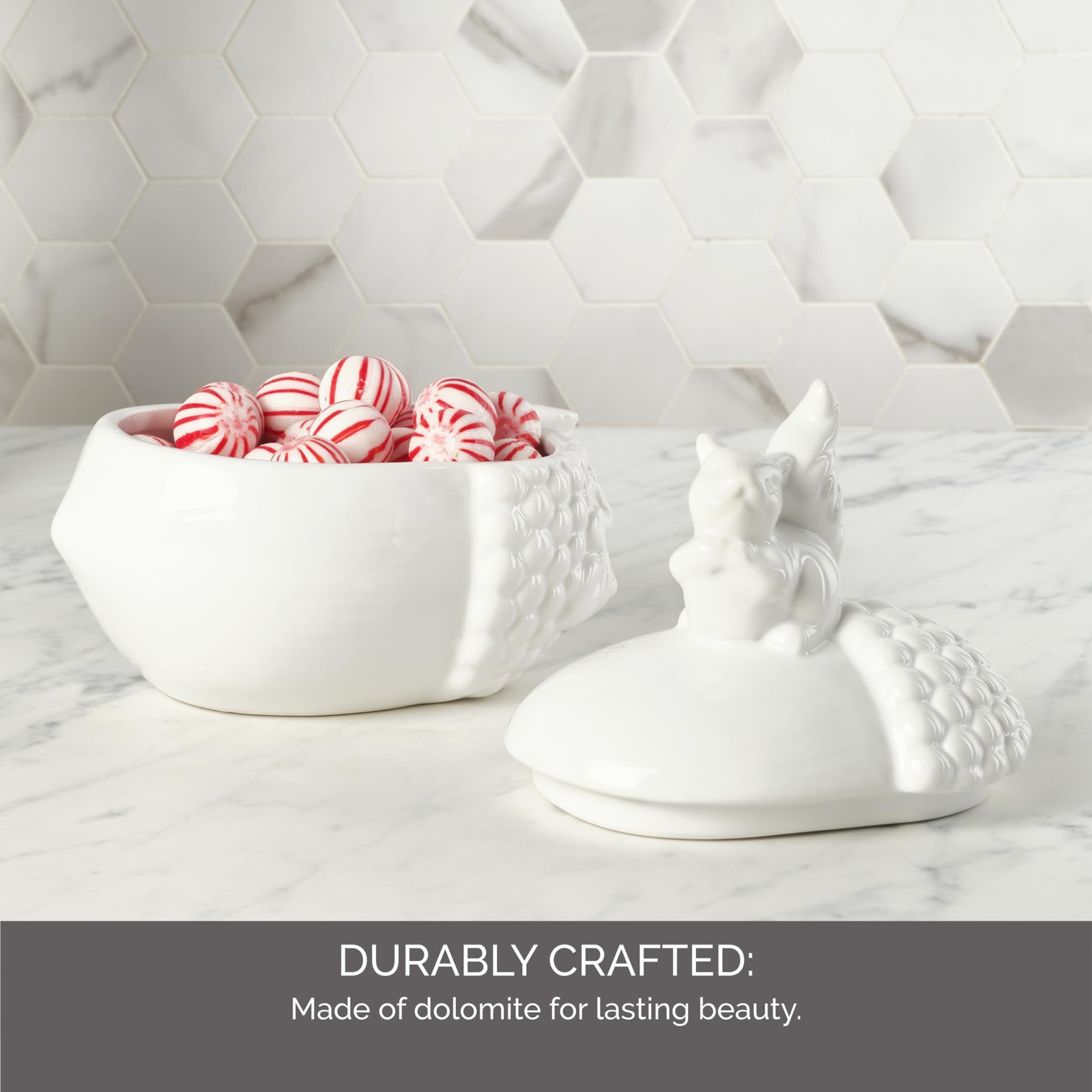 Elements White Ceramic Squirrel on Acorn Jar - 7.09x4.72x6.5"