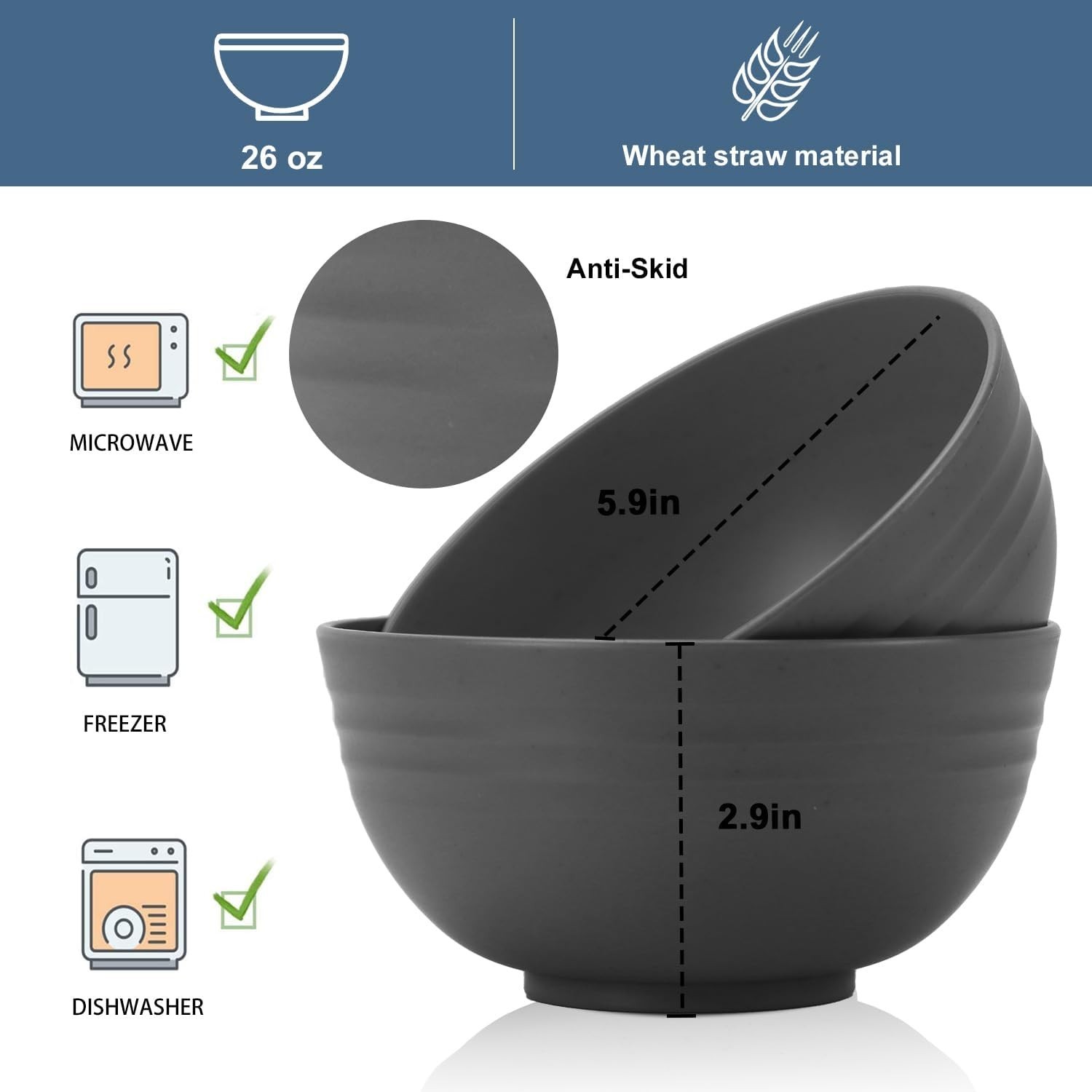 Wheat Straw Bowls Set 8Pcs 26Oz Unbreakable Microwave Dishwasher Safe Camping