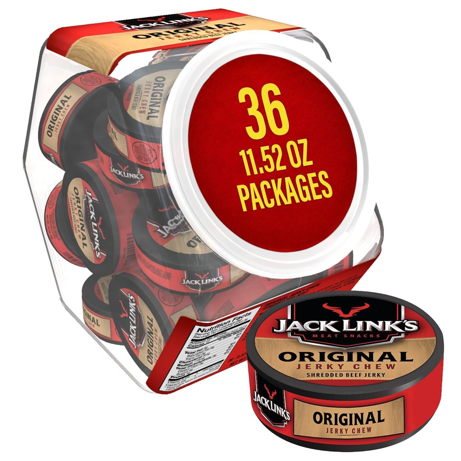 Beef Jerky Chew Snacks 36 Pack Tins 0.32 oz Ready to Eat Protein Light Shredded