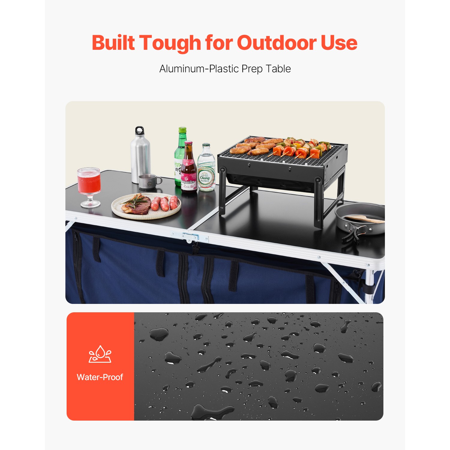 Portable Folding Camping Kitchen Table 3 Adjustable Heights Cook Station