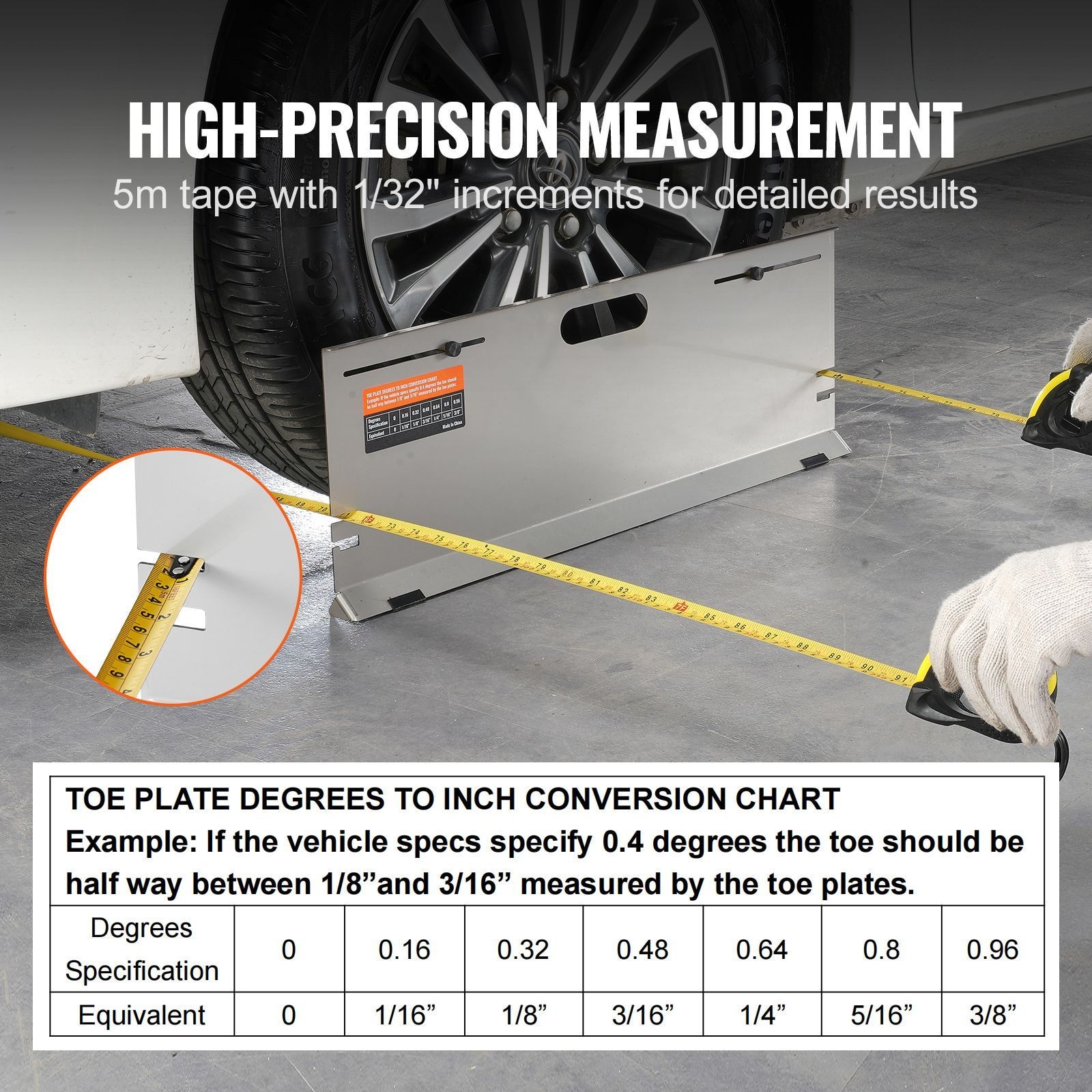 Wheel Alignment Tool Toe Plates 2PCS Stainless Steel Angle Gauge Rods Tape Set