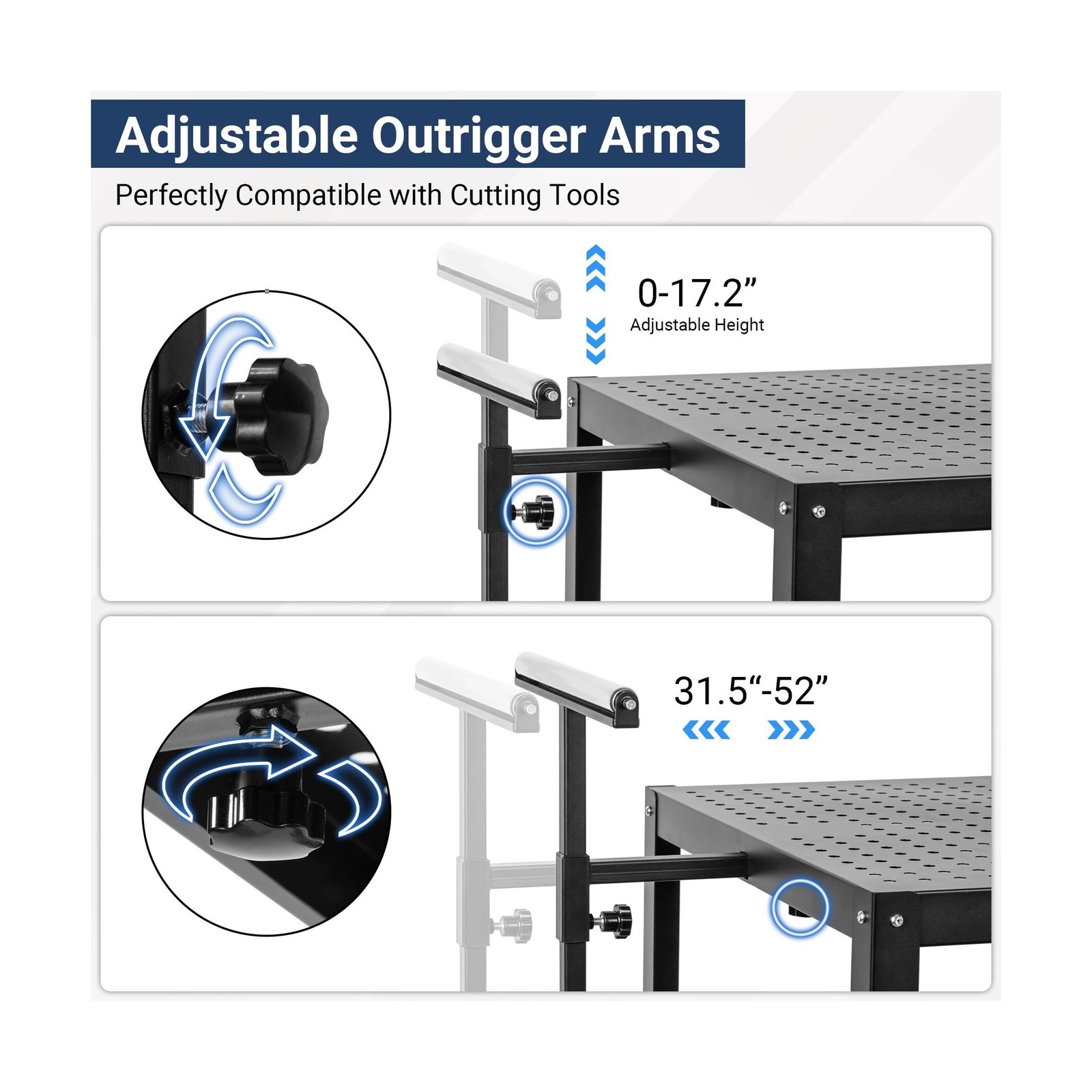 Planer Stand with Roller, 27.6" x 24" Tabletop, 31"- 44.7" Height Adjustable,...