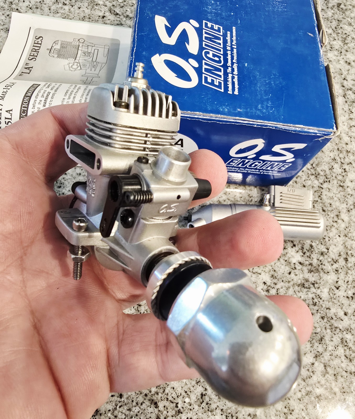 OS MAX 15 LA Nitro RC Engine Glow Motor 11532 & Muffler - Silver W/Extra Stuff