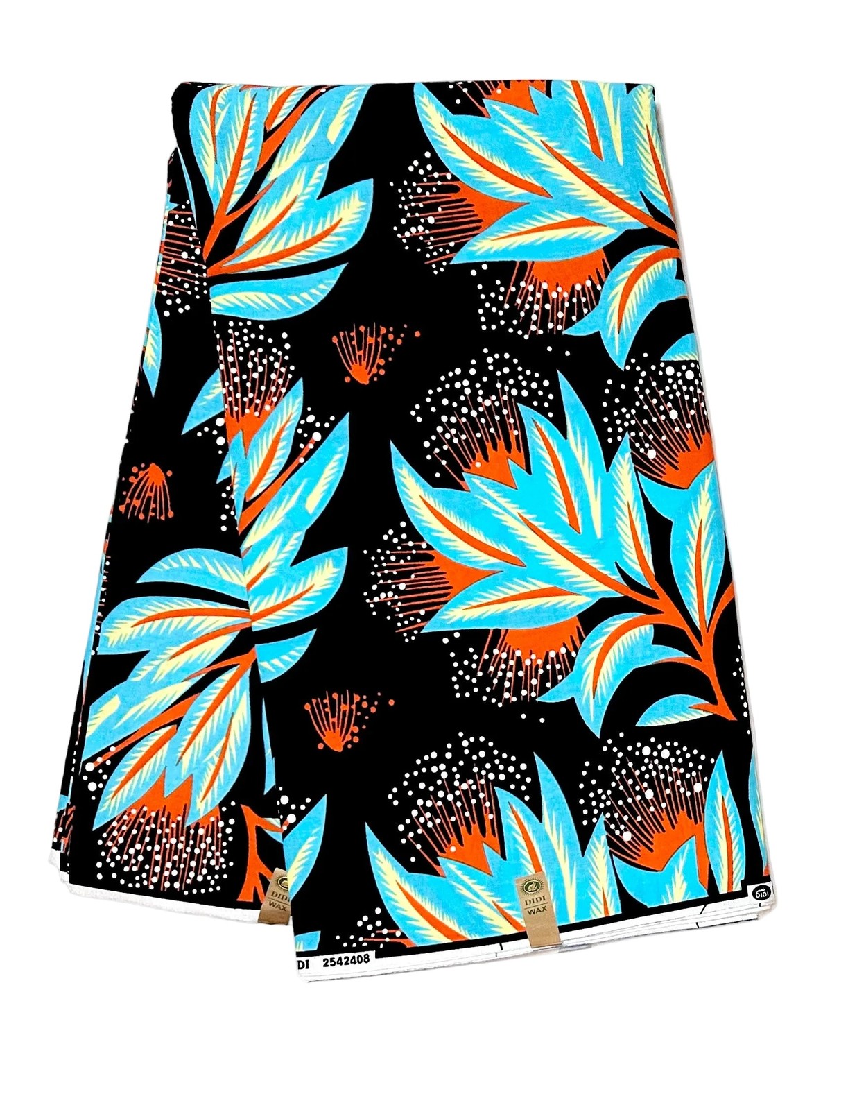 African Fabric/Ankara - Black, Blue ‘Sky Beneath Leaves', YARD or WHOLESALE
