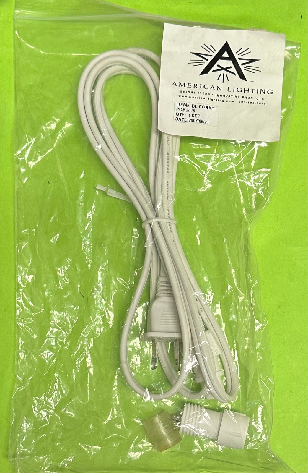 AMERICAN LIGHTING DL-CONKIT  5-FOOT ROPE LIGHT POWER CORD PLUG CONNECTOR KIT WH