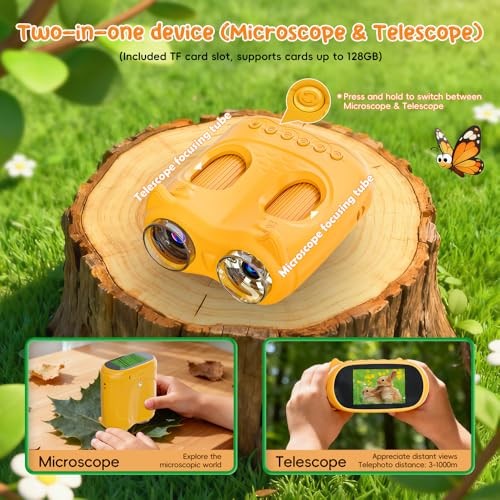 2-in-1 Kids Microscope Telescope, 2.0" 1000X Digital Microscope for Yellow