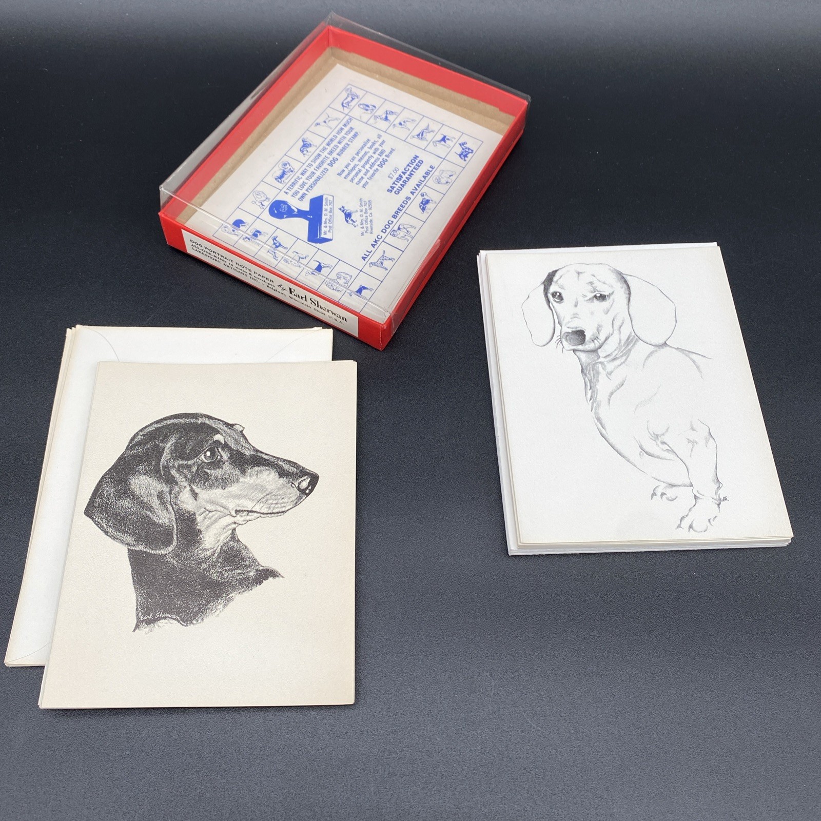 Earl Sherwan Art 1966 Set of 6 Dachshund Black Tan Note Cards & Envelopes Dog