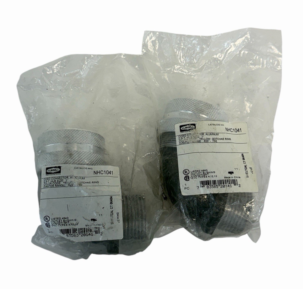 LOT OF 2 NEW HUBBELL NHC1041 90 MALE CORD CONNECTORS
