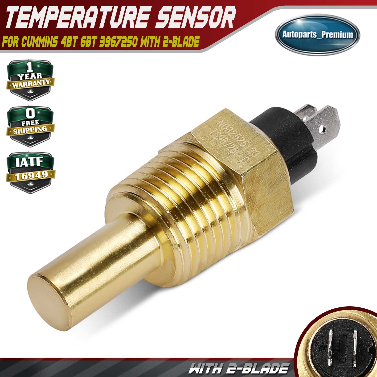 Engine Water Coolant Temperature Sensor for Cummins 4BT 6BT 3967250 with 2-Blade