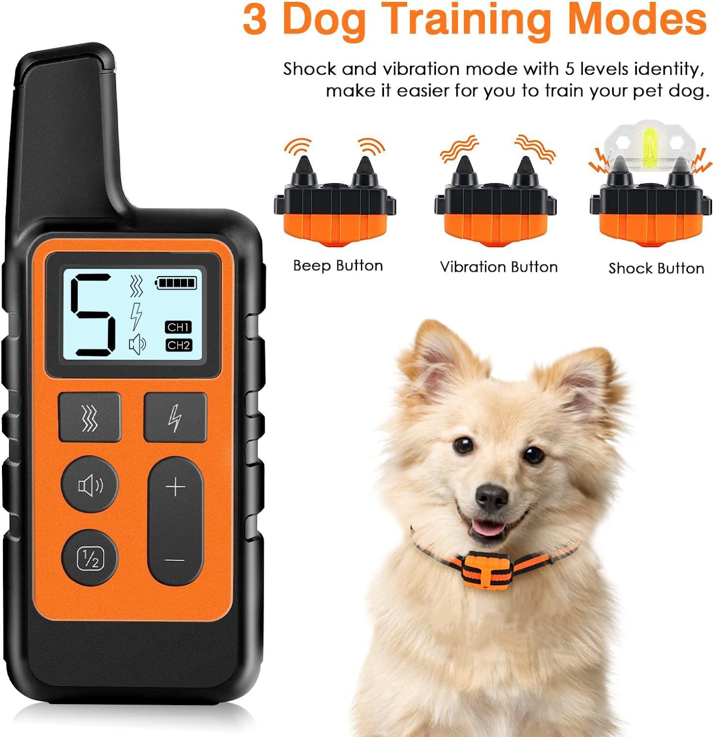 Dog Training Collar Pet Electric Shock Collar Waterproof with Remote For Dogs