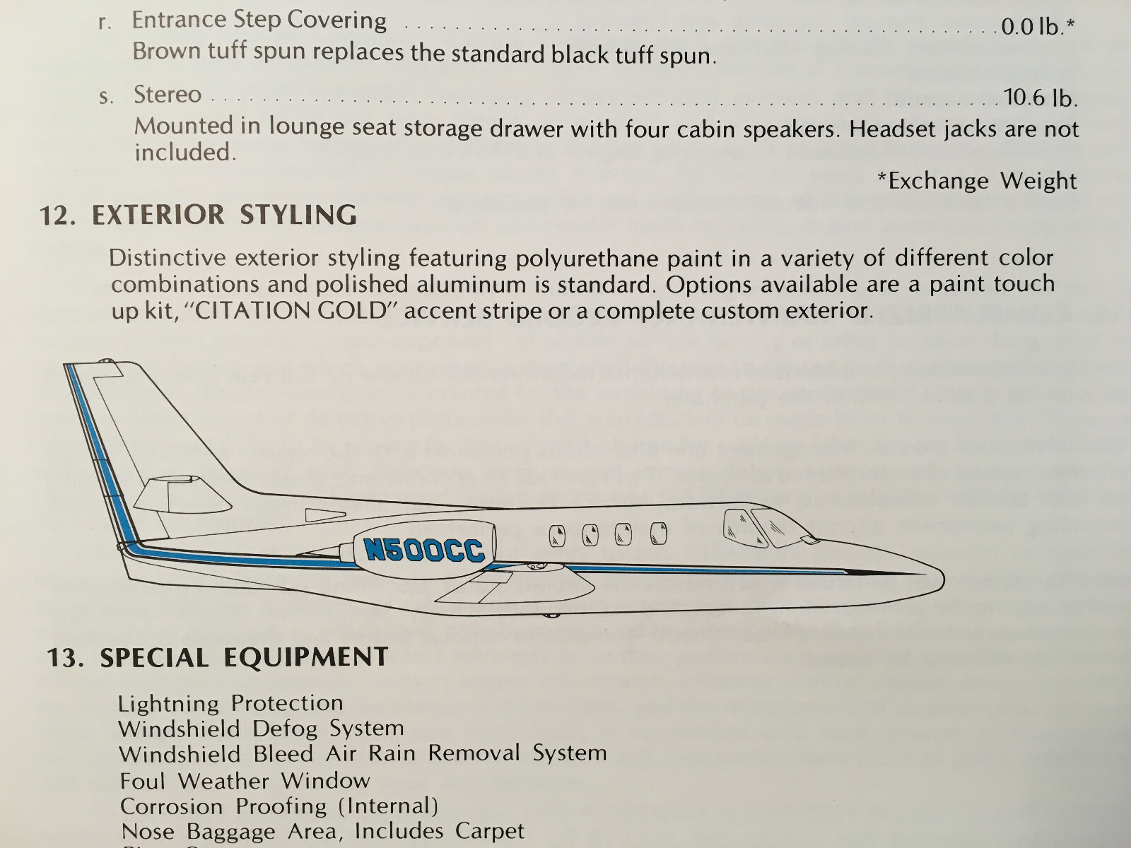 Cessna Citation Model 500, sn 0303 & On, Specification/Description Booklet