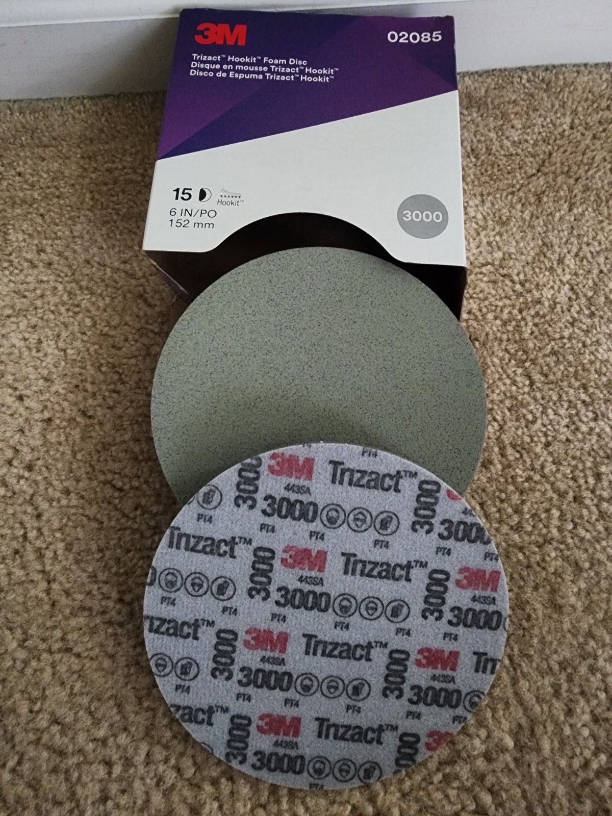 3M Trizac 02085. 6" 3000 Grit Hookit Foam Discs. (3 Disc Set)⭐Authentic 3M Discs