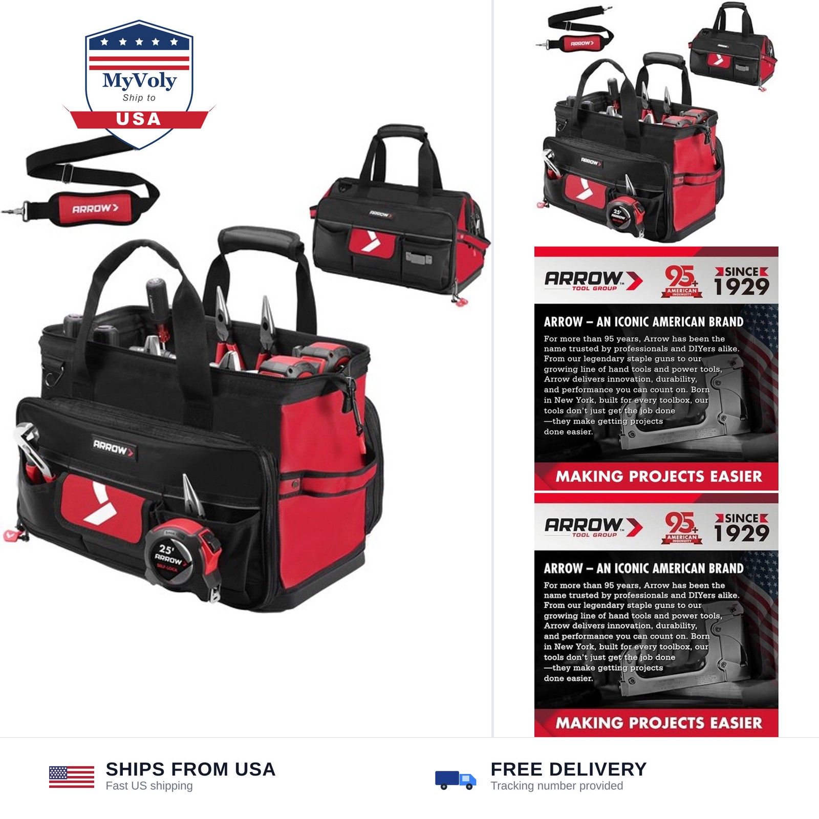 ARROW 17" Large Tool Bag with 36 Multipurpose Pockets, Tool Bags for Men | He...