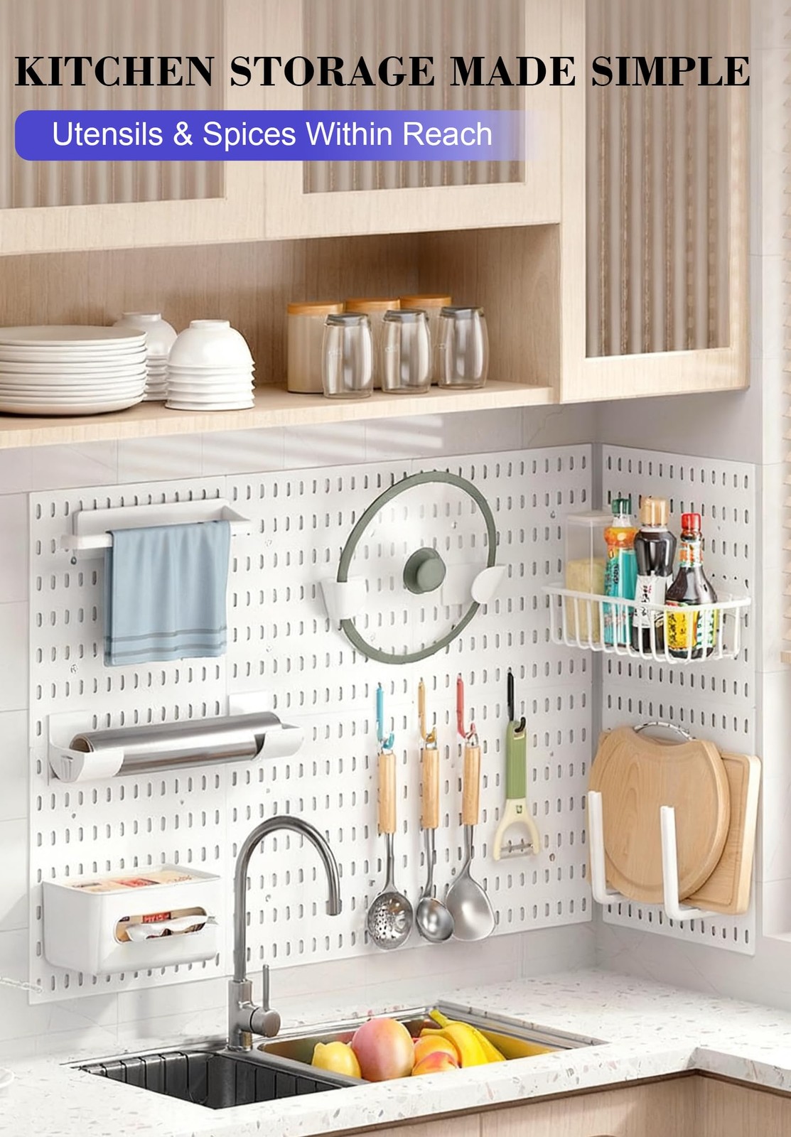 Pegboard Wall Organizer Set – 4 Peg Boards with Hooks & Shelves – Office, Kit...