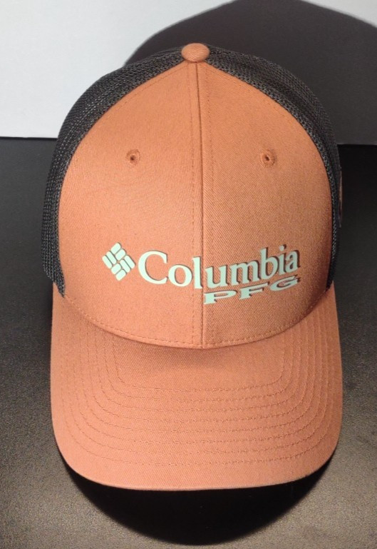 Columbia PFG Hat Cap Adult Stretch Fitted S/M Orange Gray Mesh Fishing Outdoor