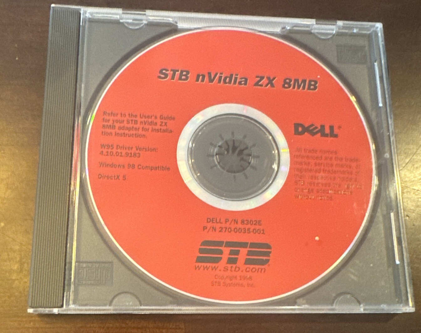 DELL STB Nvidia ZX 8MB - Driver CD - Dell p/N 8302E - P/N 270-0035-001 Win 95 98