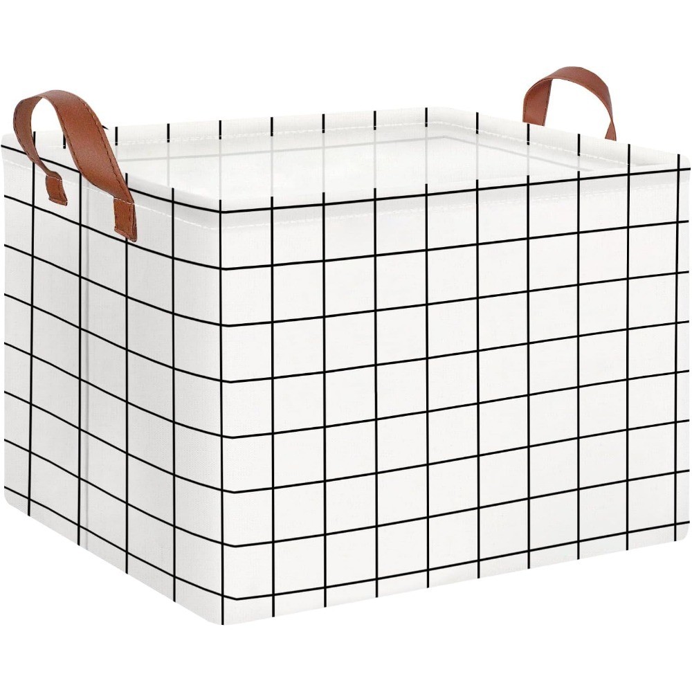 Rectangular Storage Bin,Waterproof Coating (white checks) | Collapsible Cute