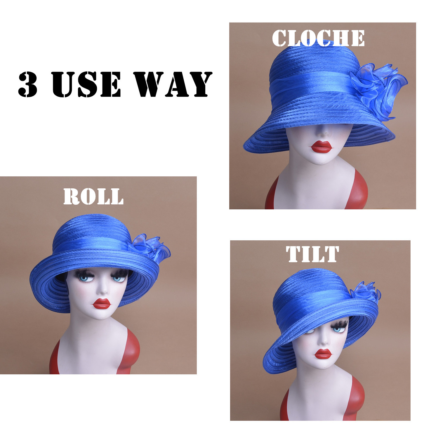 Womens Organza Bowler Bucket Cloche Kentucky Derby Church Sun Beach Hat A267