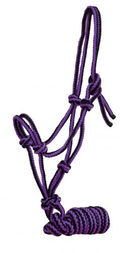 Purple + Black Braided Nylon Rope Halter w/ Lead Rope Cob / Lg Pony Size Horse