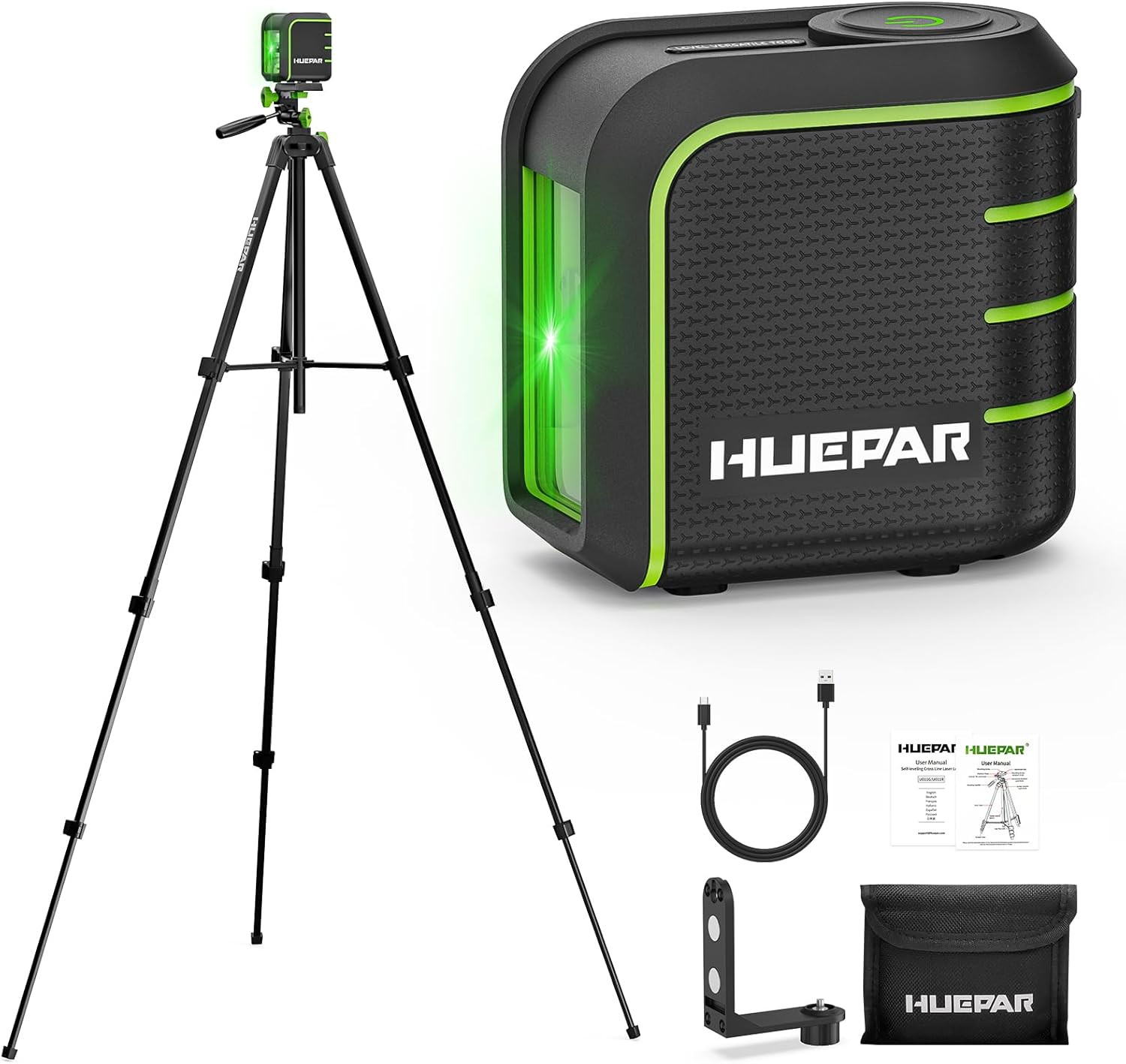 Laser Level with 60" Tripod, Rechargeable, Self Leveling Lazer Leveler Tool