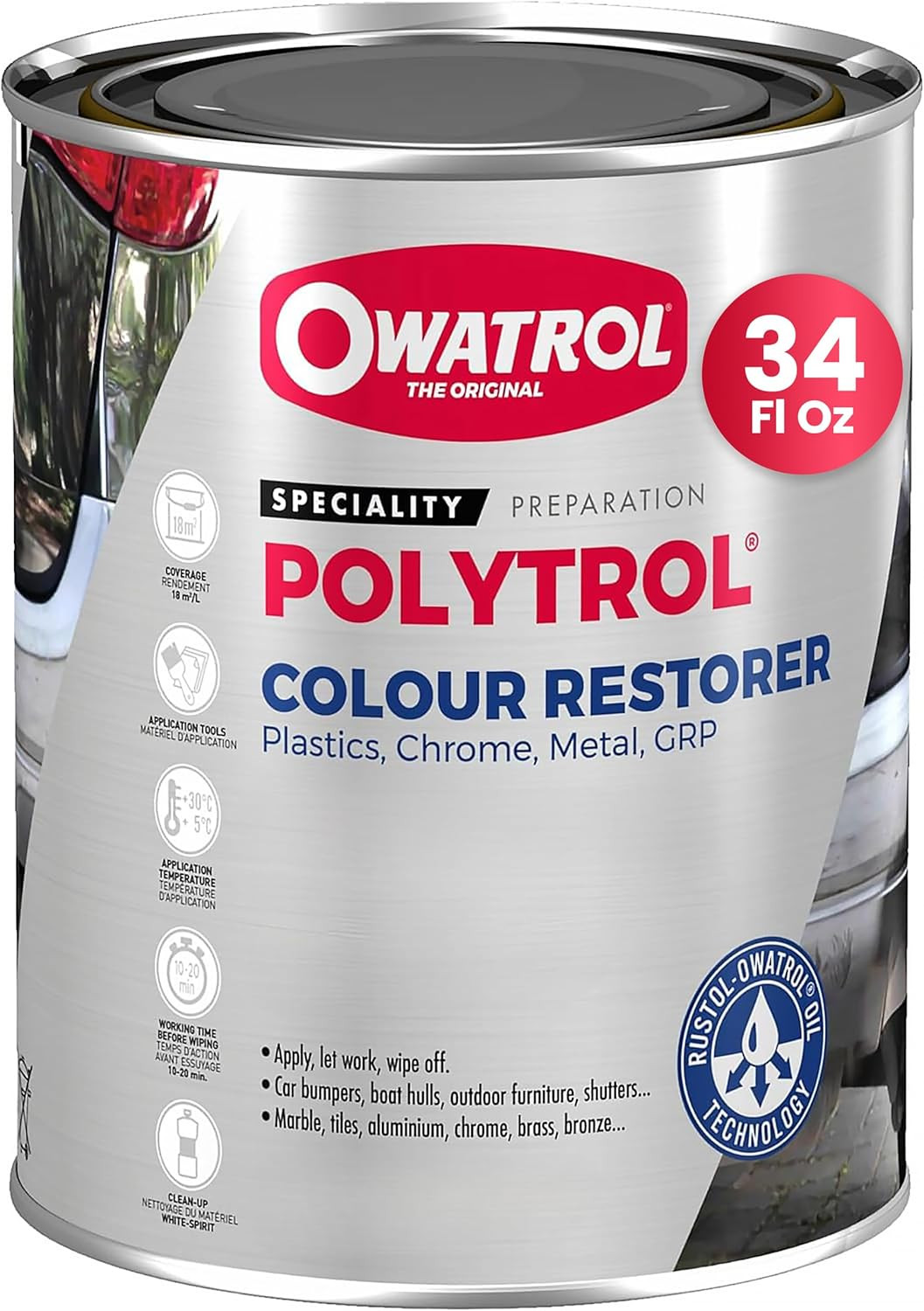 Polytrol Plastic Restorer for Cars , Color Restorer, Car Bumpers, Chrome, P