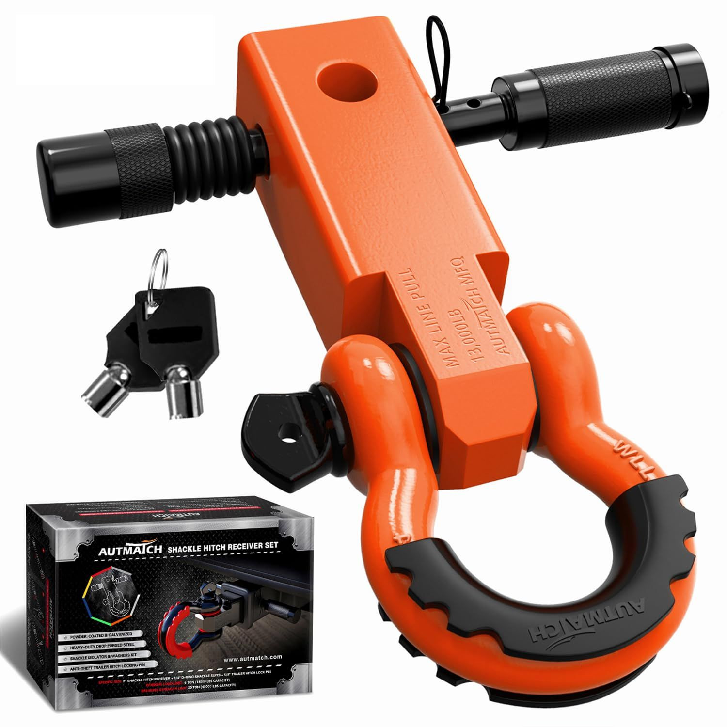 AUTMATCH Shackle Hitch Receiver & Lock Pin, Orange