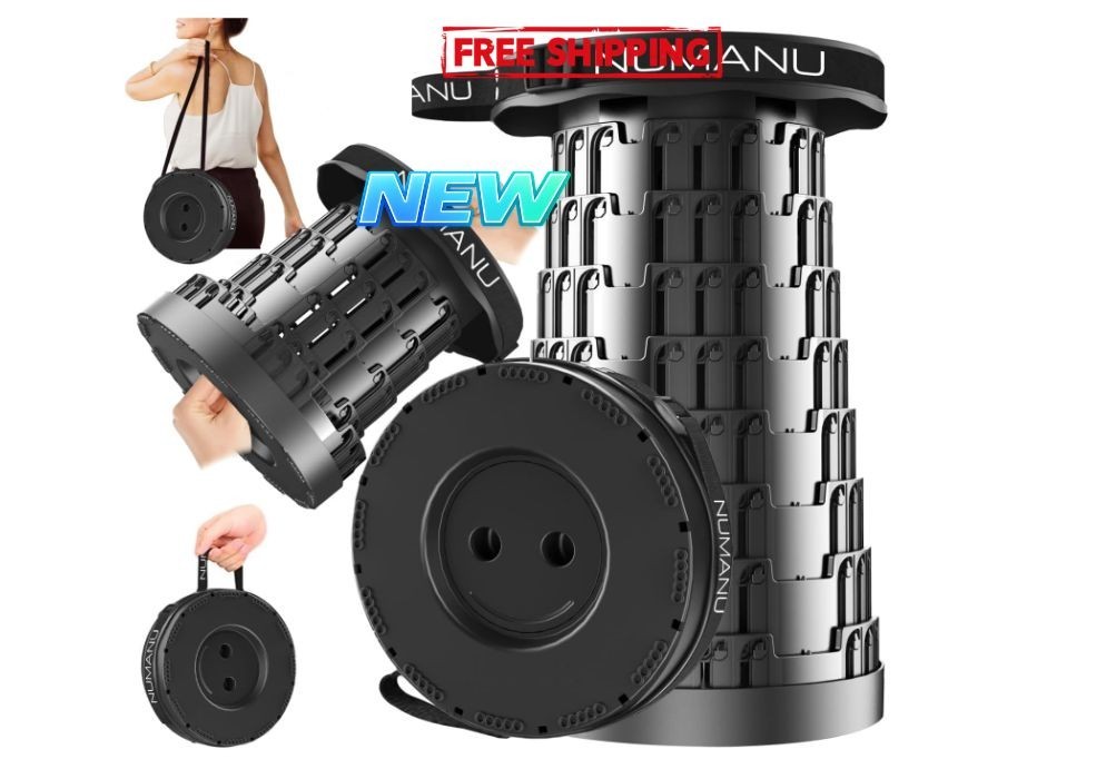 Taburete plegable telescópico 158 kg, ajustable portátil resistente. NEGRO