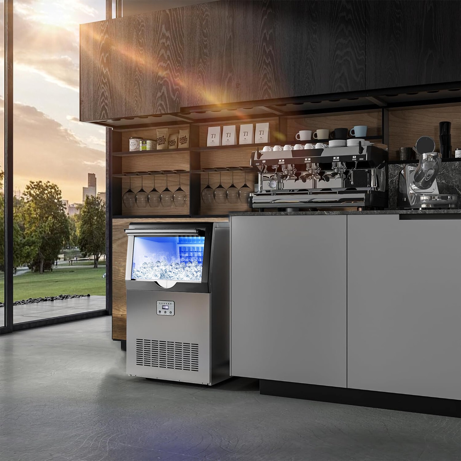 100Lbs Built-in Commercial Ice Maker Stainless Steel Restaurant Ice Cube Machine