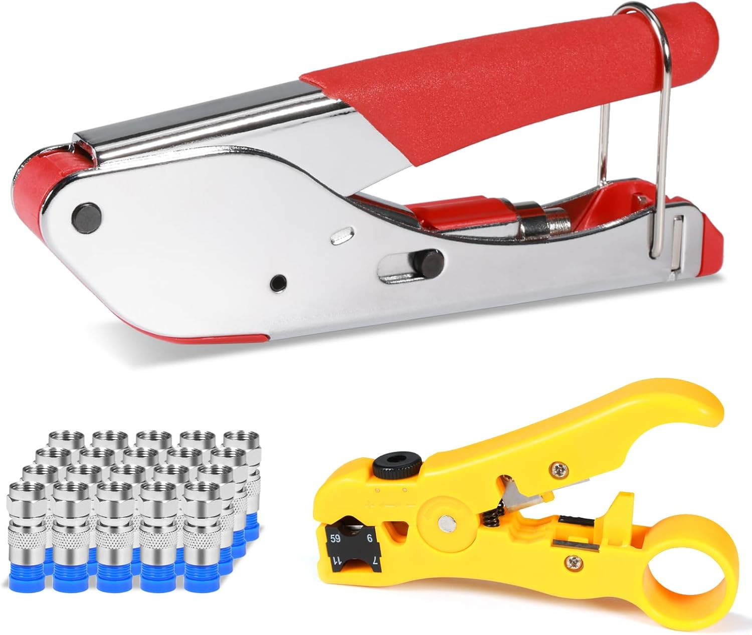 Coax Cable Crimper Kit Coaxial Cable Rg6 Compression Tool Kit with 20PCS F RG6 C