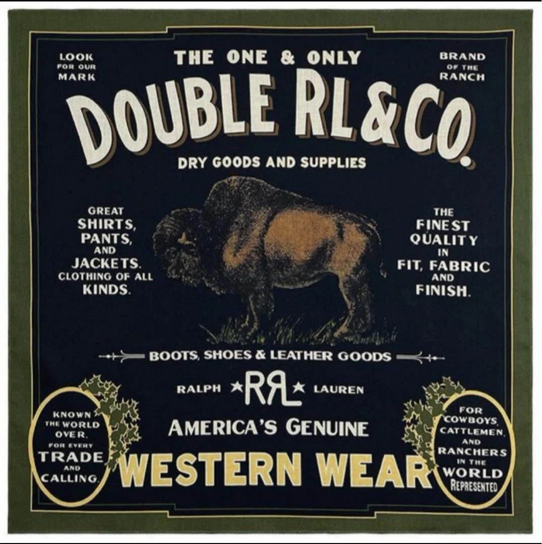 RL Western Wear Bandana Cotton Army GreenBlack Logo New Buffalo Bison Vtg design