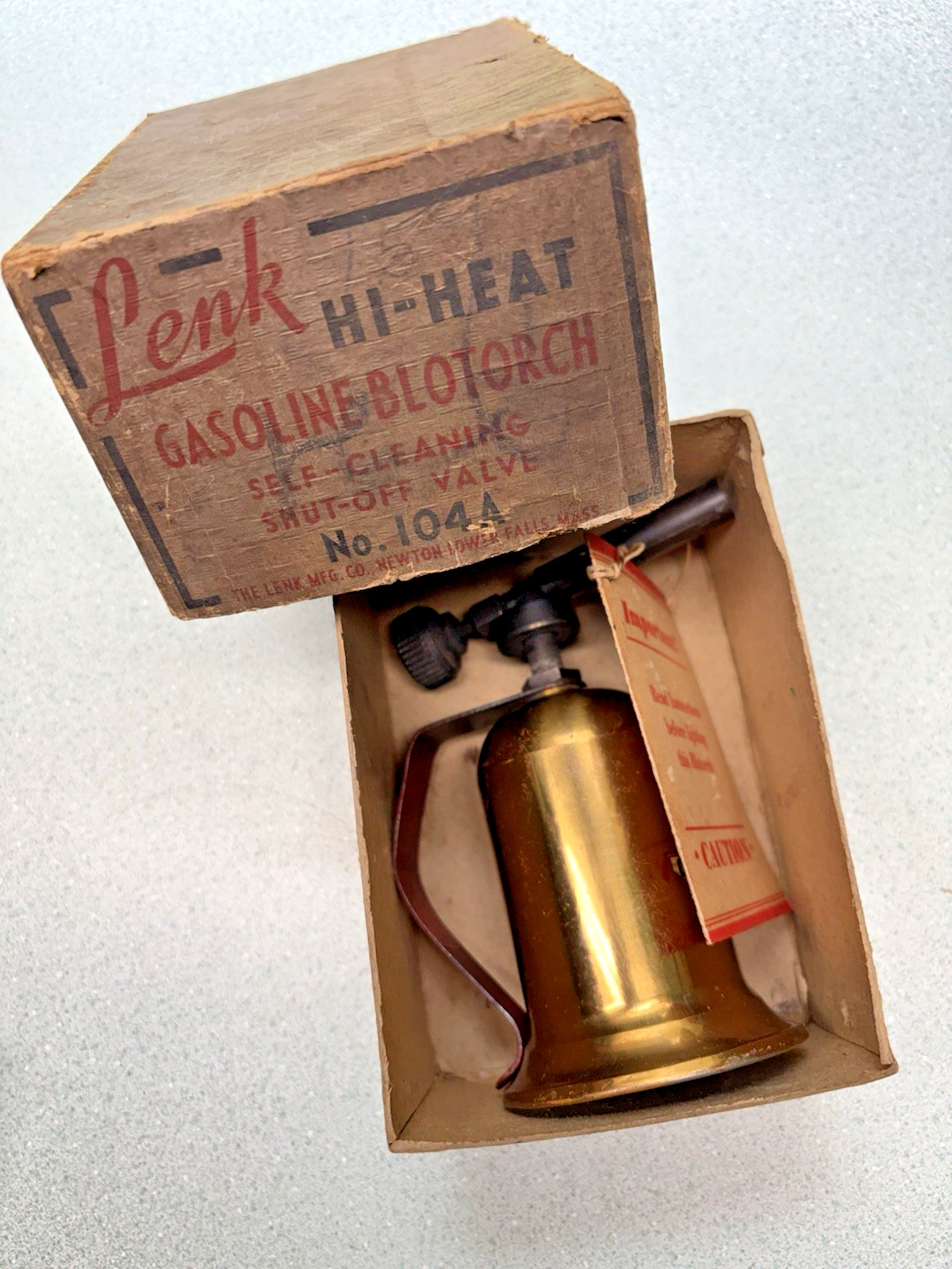 Vintage 1940's/50's Lenk Mfg Co Mini Brass Gasoline Blow Torch NOS mint w/ BOX