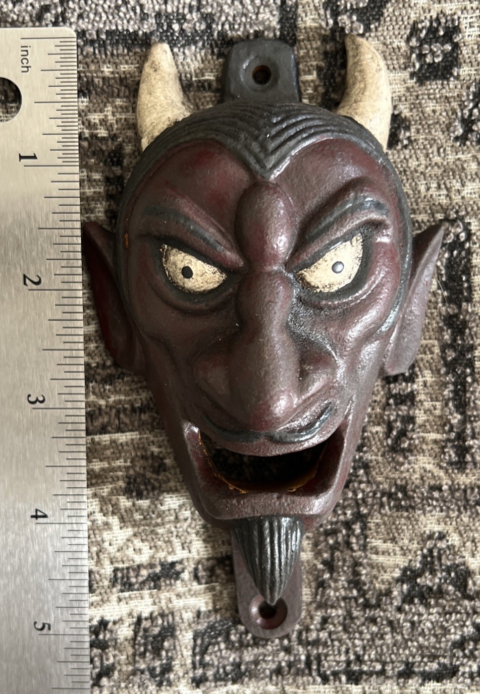 Antique Style Devil Bottle Opener Folk Art Wall Mount Cast Iron Devil