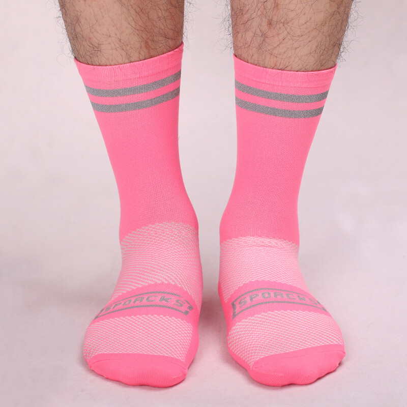 Pro Reflective Cycling Sports Ankle Socks XC MTB Riding Bicycle Bike Socks Pink
