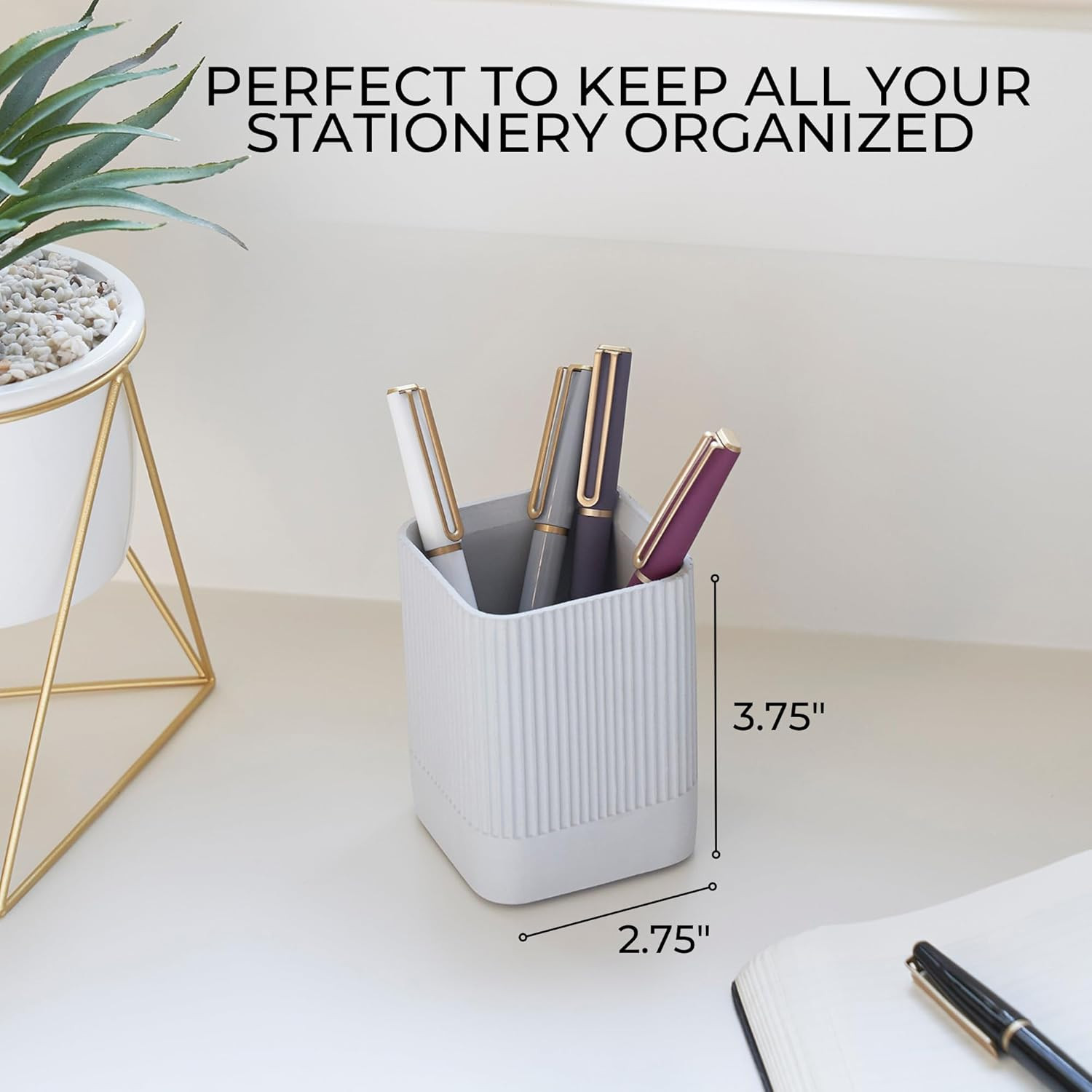Aesthetic Pen Holder for Desk - Modern Concrete Pencil Holder - Cute and Functio