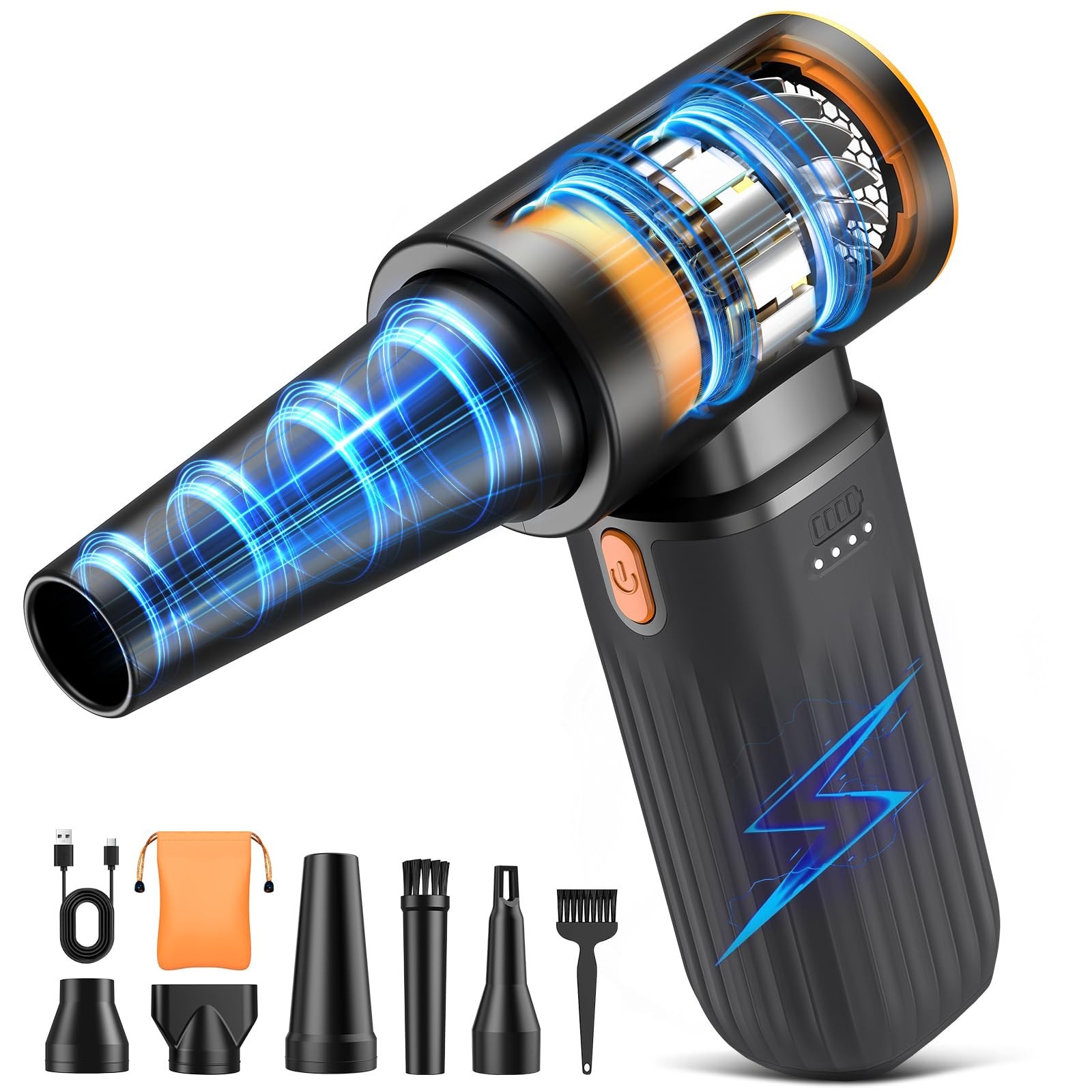 High-Speed Compressed Air Duster, 3-Speed Adjustable, 5 Nozzles, Type-C Fast Cha