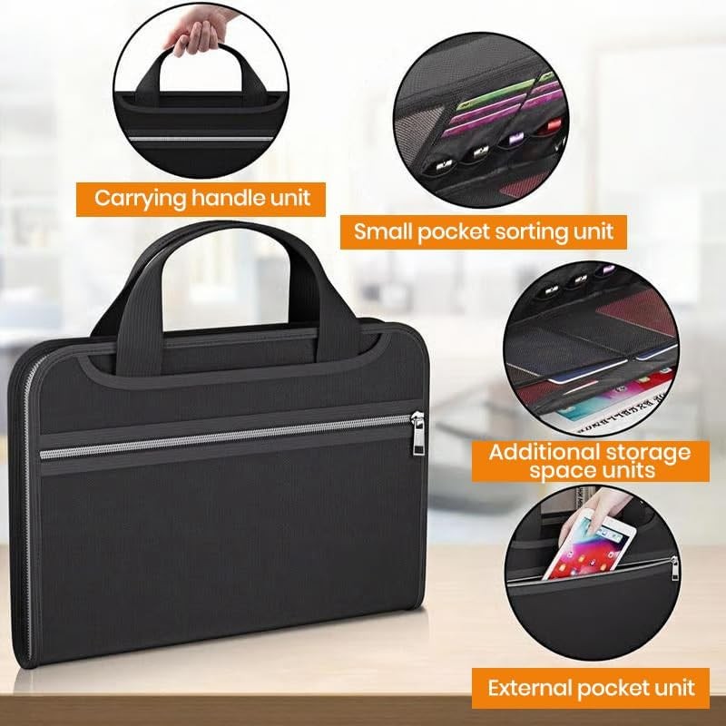 Large Capacity A4 Fireproof File Folder with Handle｜Portable Document Organizer