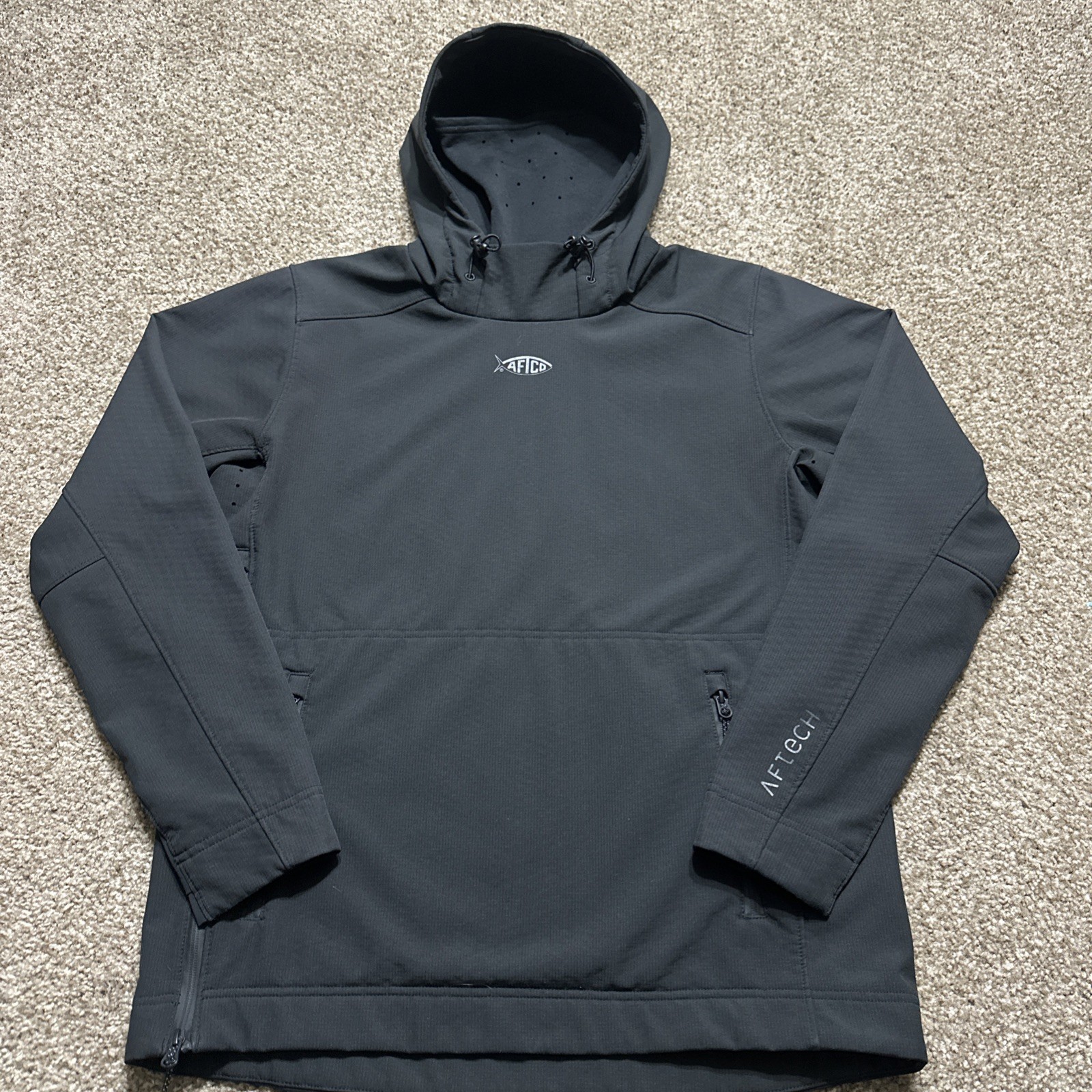AFTCO Reaper Men’s M Windproof Pullover Hoodie Jacket Face Mask Fishing Ripstop