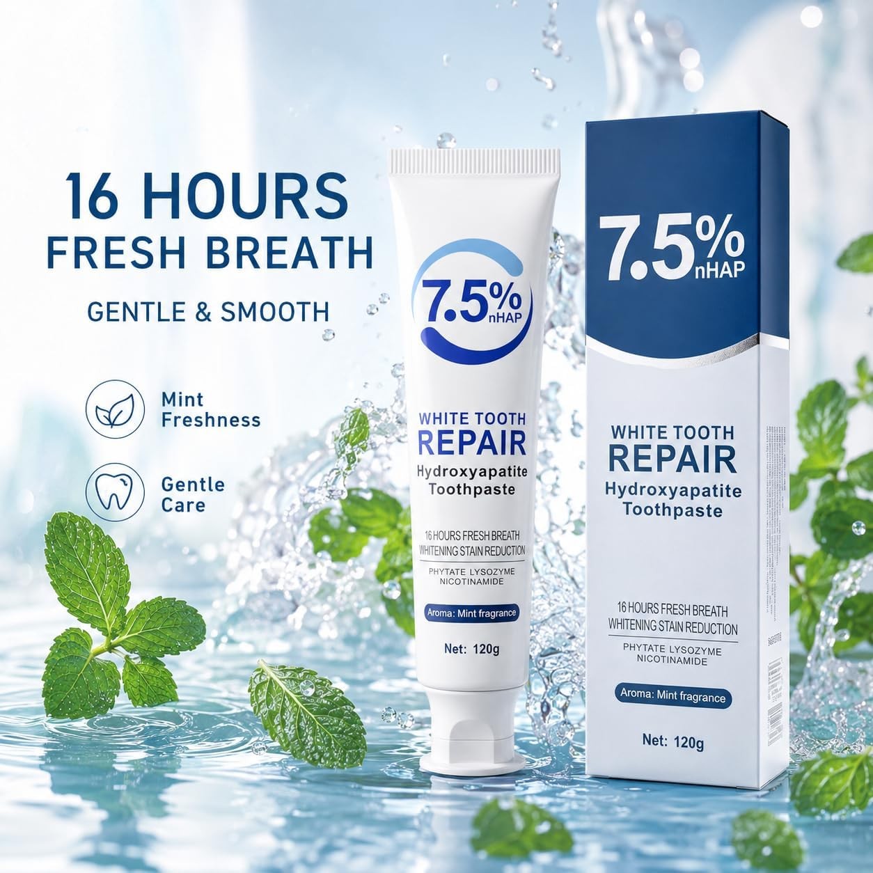 3 Pack Hydroxyapatite Toothpaste Enamel Protection Fresh Breath Mild Mint (79 ch