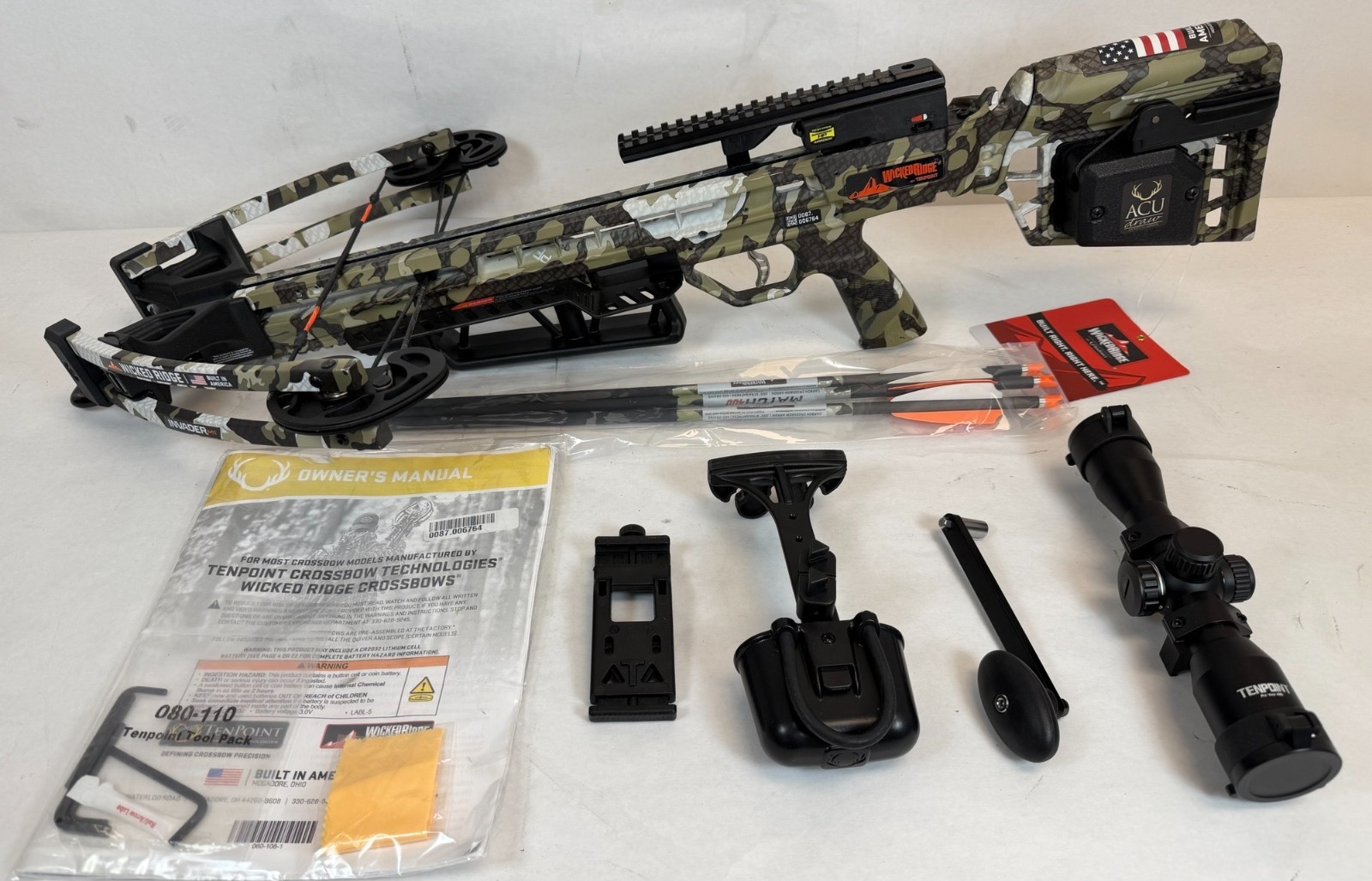 Used- Wicked Ridge Invader M1 Crossbow with ACUdraw (non-decock) Device Peak XT