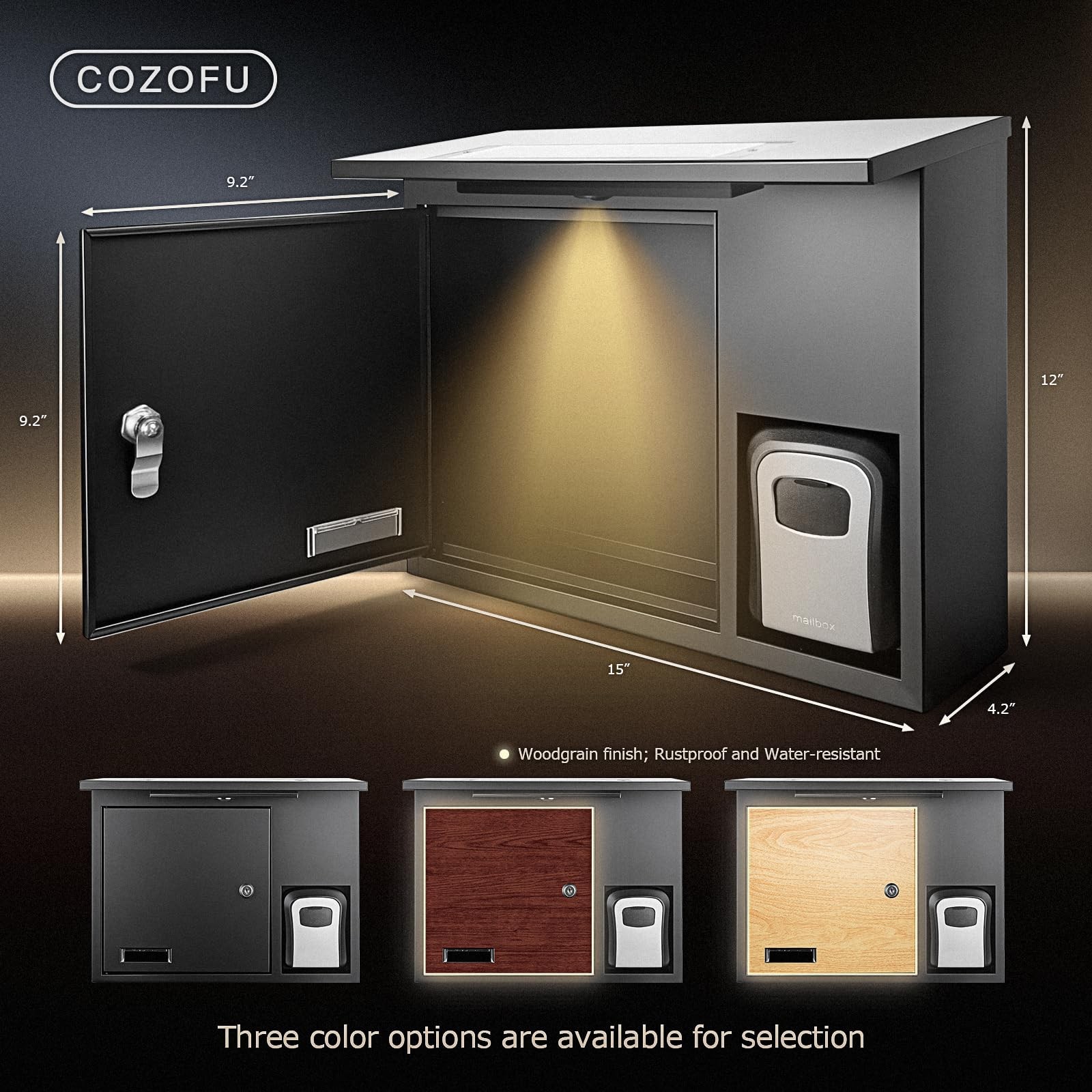 Solar Mailbox Wall-Mount Key Drop Box LED Lighting Lock Mail Box Brown