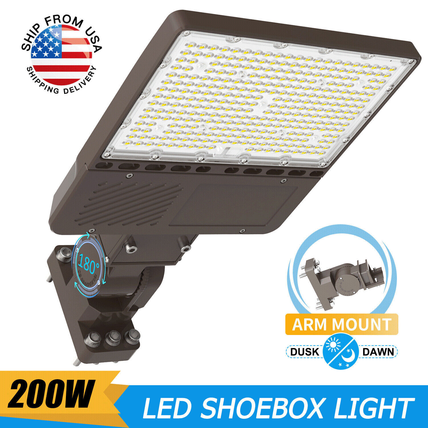 LED Shoebox Area Wall Light Commercial 200W 28000LM Outdoor Street Lighting IP65