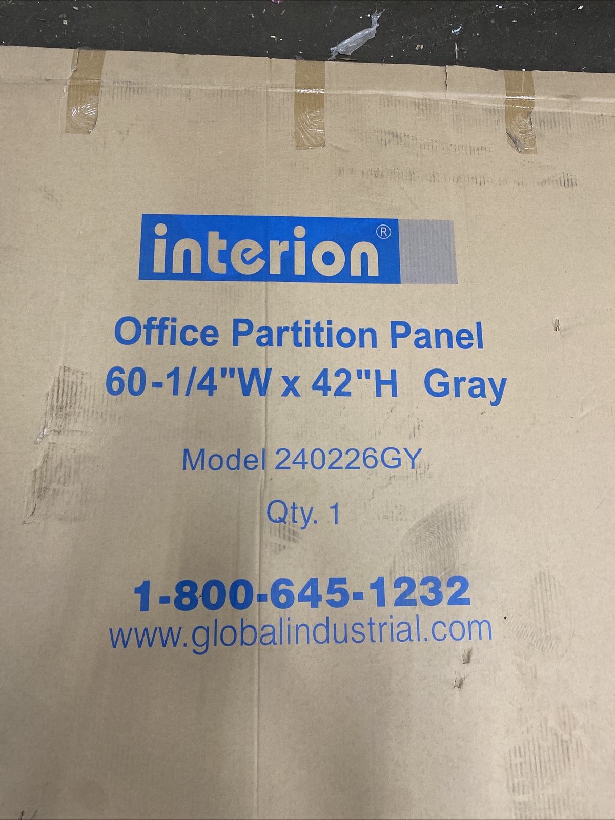Interion Office Partition Panel 60-1/4” x 42” Gray W/ Leg Brackets