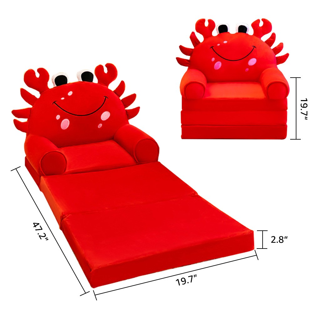 Red Crab Kids Sofa Bed Foldable Toddler Chair Cozy Crystal Velvet Furniture