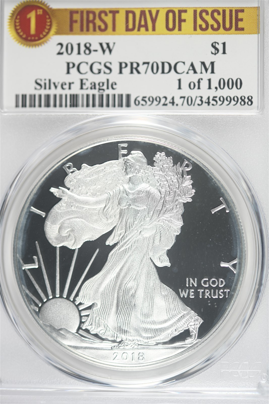 2018 W 1oz Silver Eagle PCGS PR70 DCAM - First Day of Issue - 1 of 1000